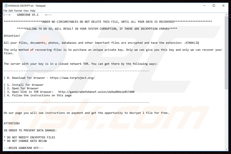 GandCrab 5.1 decrypt instructions