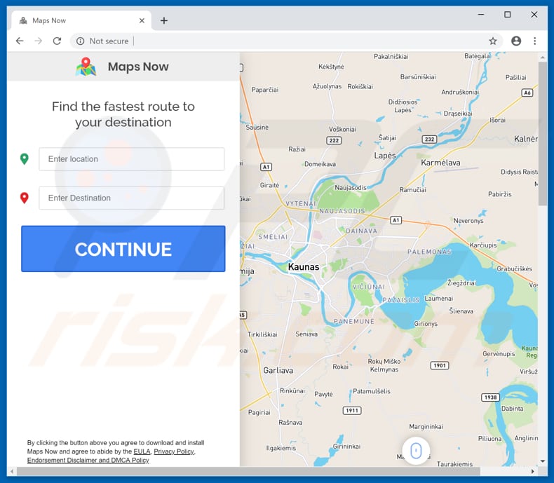 Website used to promote Maps Now browser hijacker