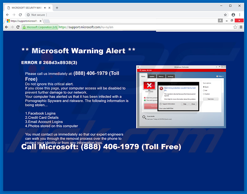 Oszustwo Microsoft Warning Alert