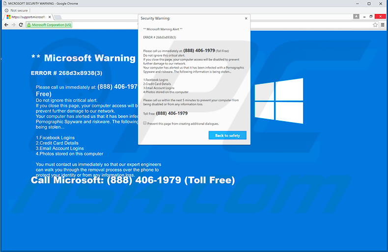 Pełny ekran Microsoft Warning Alert