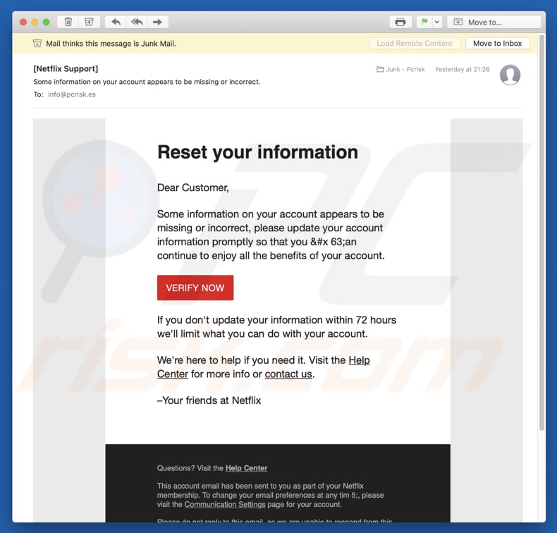 Netflix Email Virus spam campaign