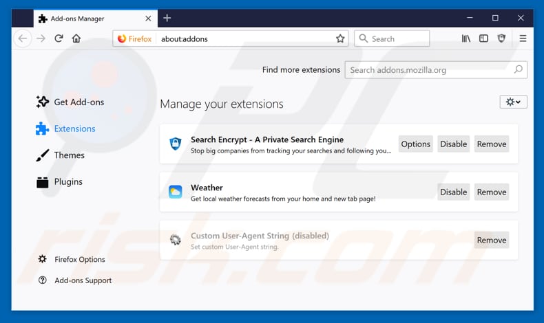 Removing search.searchm3w1.com related Mozilla Firefox extensions