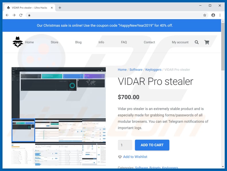 website promoting Vidar trojan