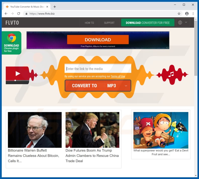 flvto[.]biz pop-up redirects