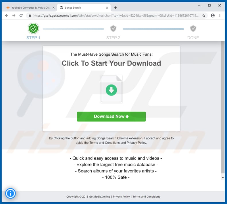 website opened by flvto.biz encouraging to download unwanted app