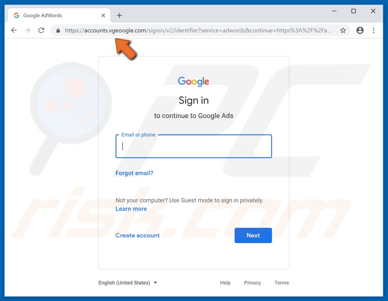 fałszywa strona z reklamami google prosząca o nazwę użytkownika i hasło