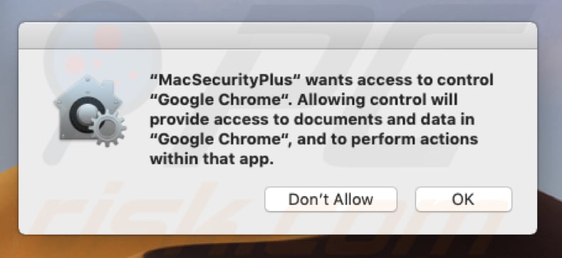 mac security plus wants to control browser