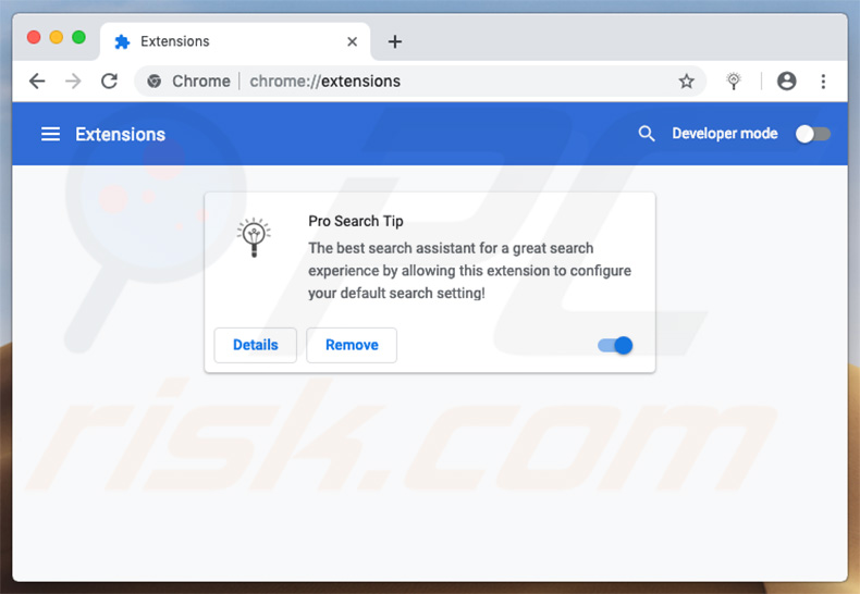 ProSearchTip browser hijacker in Google Chrome