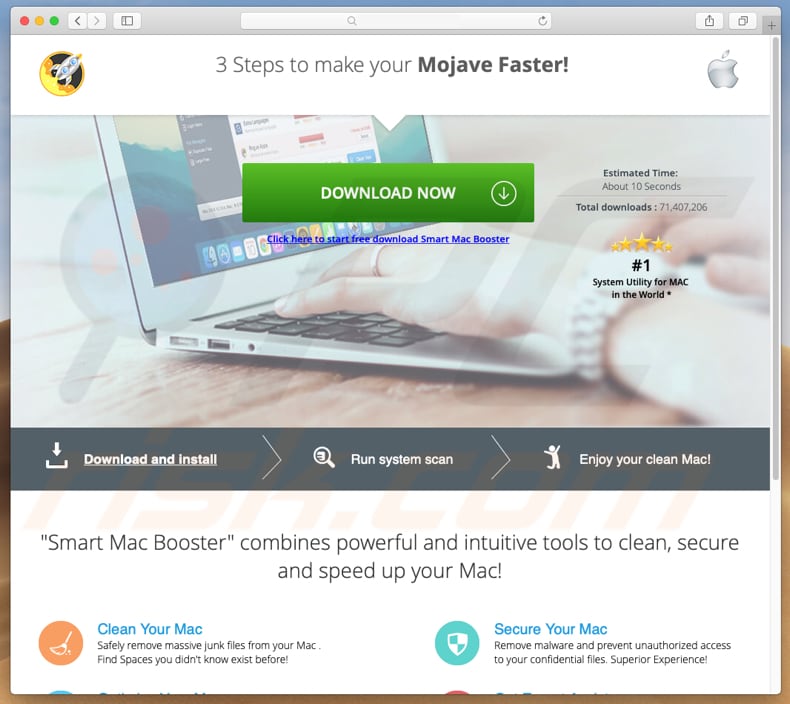deceptive website encouraging to download smart mac booster