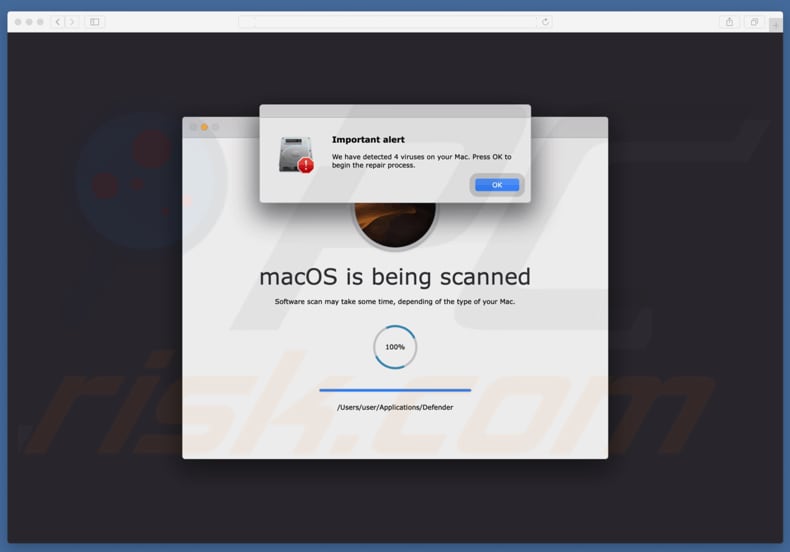 Your Mac is infected with 4 viruses scam
