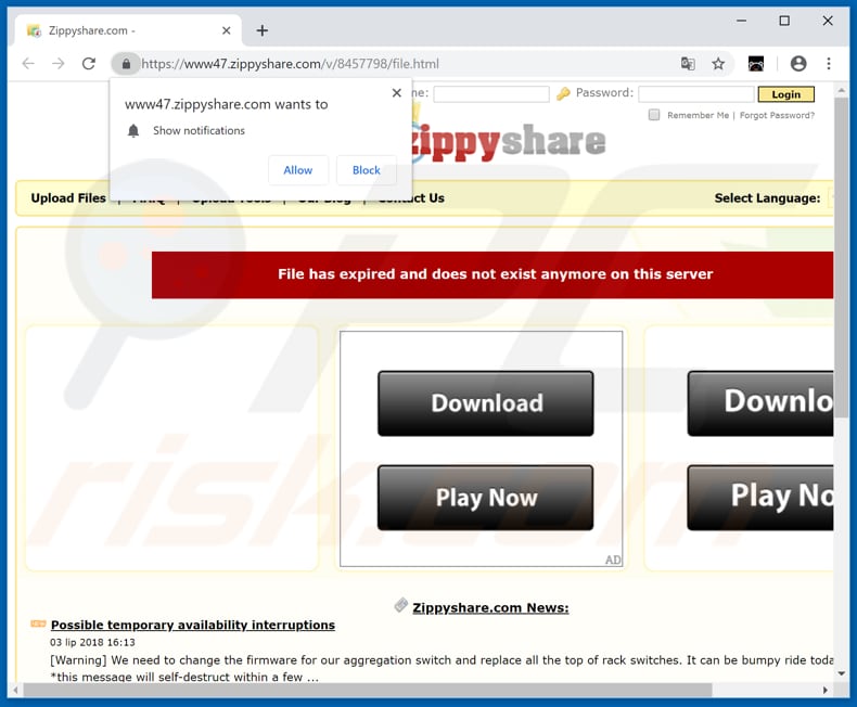 Zippyshare pop-up redirects