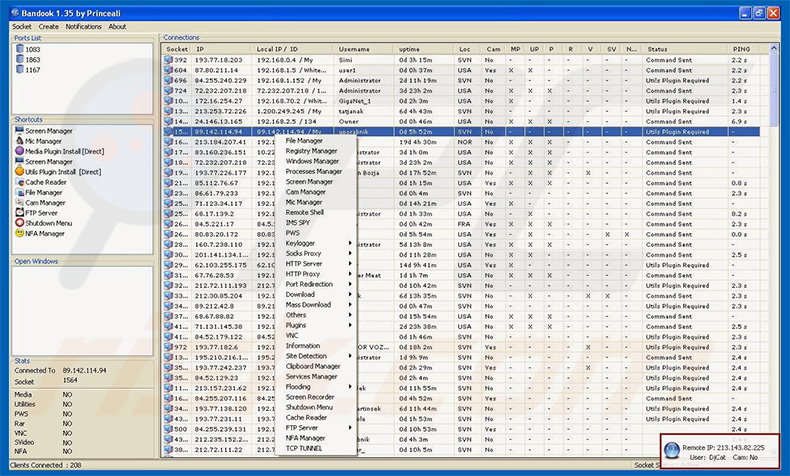 Bandook RAT's admin panel