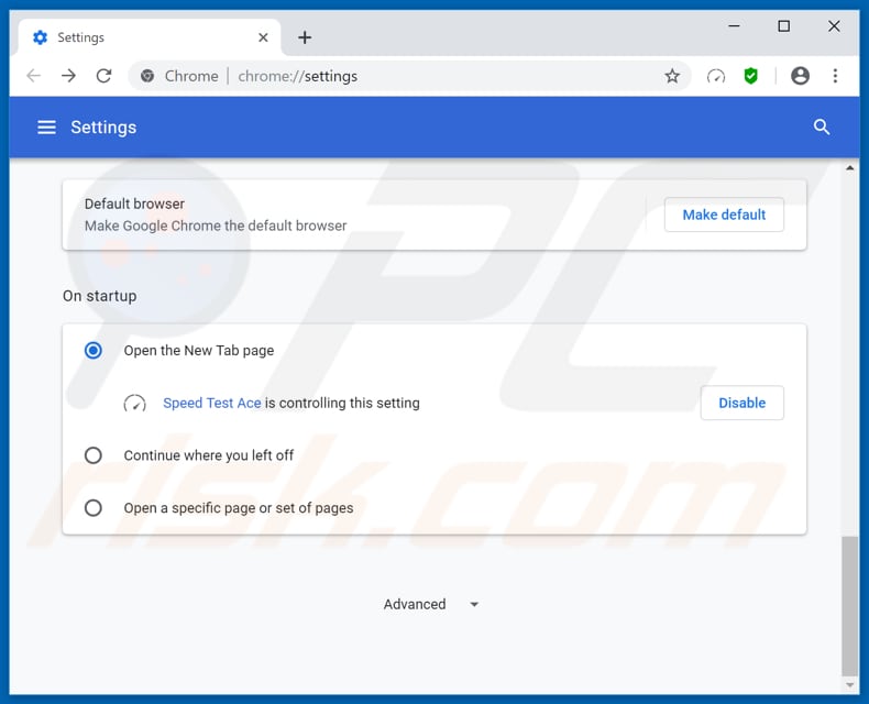 Removing speedtestace.co from Google Chrome homepage