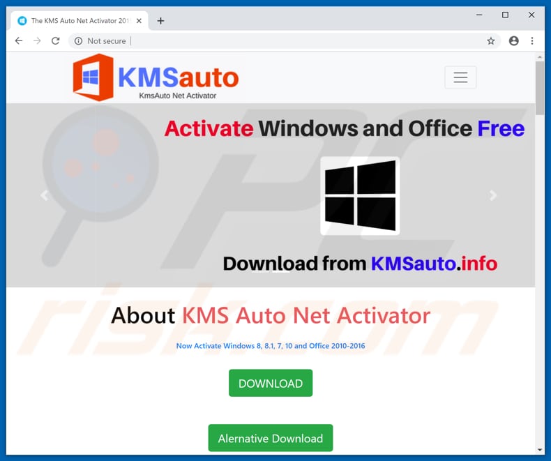 Witryna promująca narzędzie aktywacyjne KMSAuto