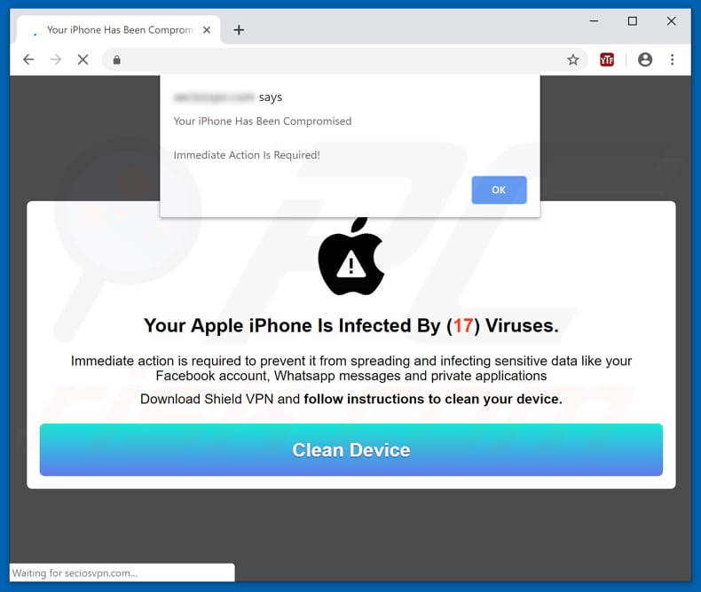 Your Apple iPhone Is Infected By (17) Viruses scam