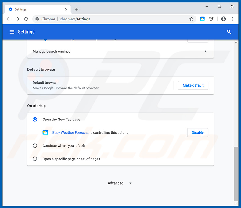 Removing search.heasyweatherforecast.com from Google Chrome homepage