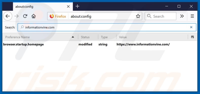 Removing informationvine.com from Mozilla Firefox default search engine