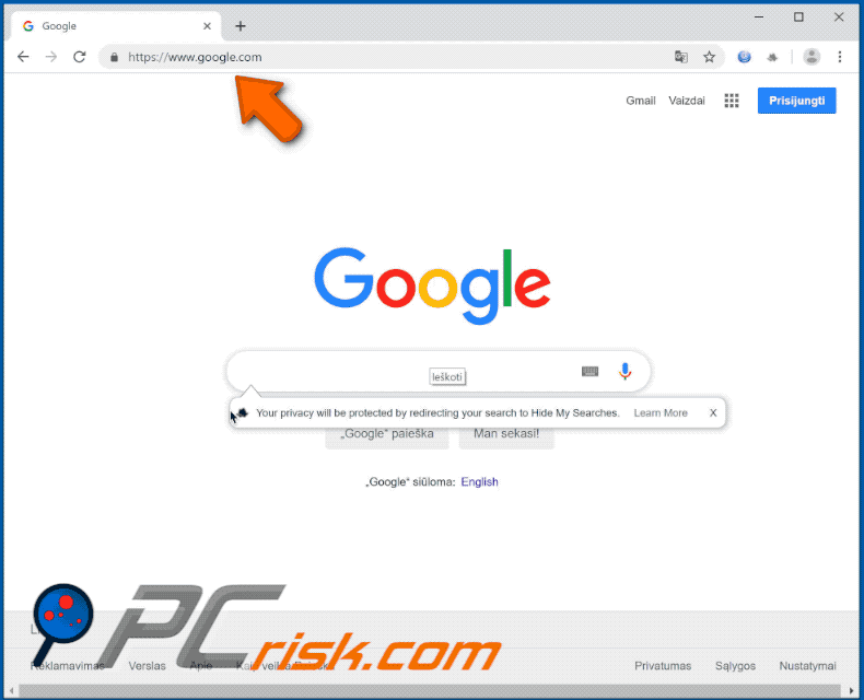Hide My Searches browser hijacker redirecting users from other search engines