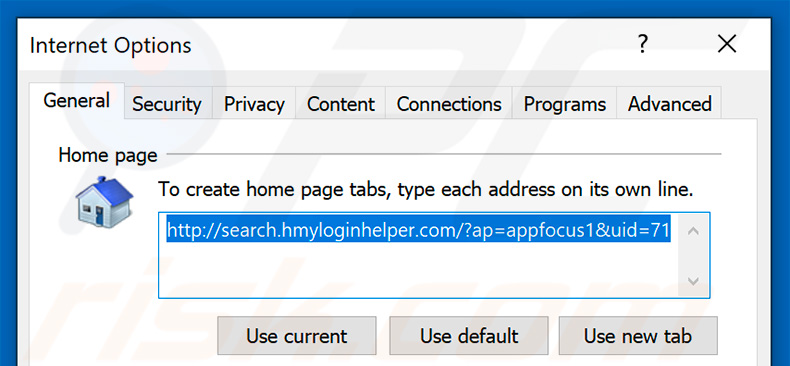 Removing search.hmyloginhelper.com from Internet Explorer homepage