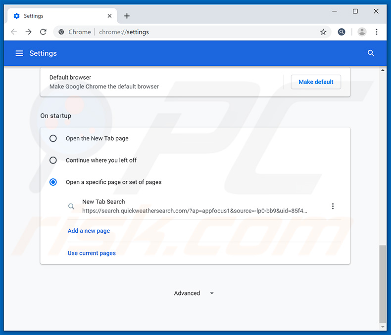Removing search.quickweathersearch.com from Google Chrome homepage