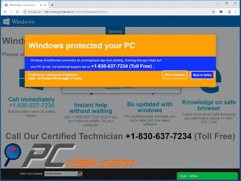 Oszustwo Windows Was Blocked Due To Questionable Activity (przykład 2) - GIF