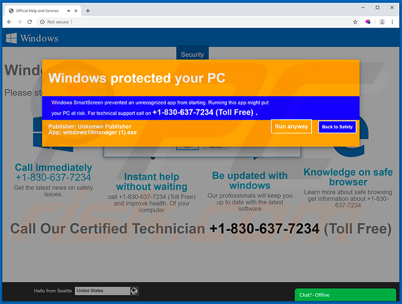 Oszustwo Windows Was Blocked Due To Questionable Activity (przykład 2)