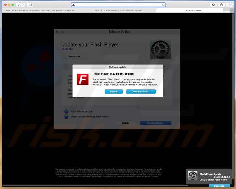 fake flash player installed on a deceptive website