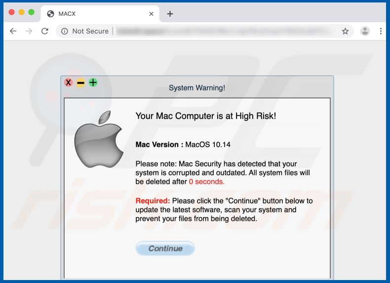 Mac System currently outdated and corrupted fake warning