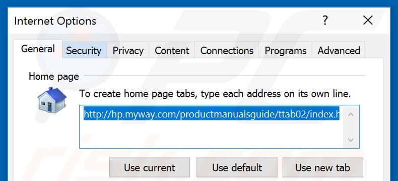 Removing hp.myway.com from Internet Explorer homepage