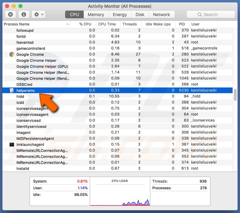 Helperamc process in Activity Monitor