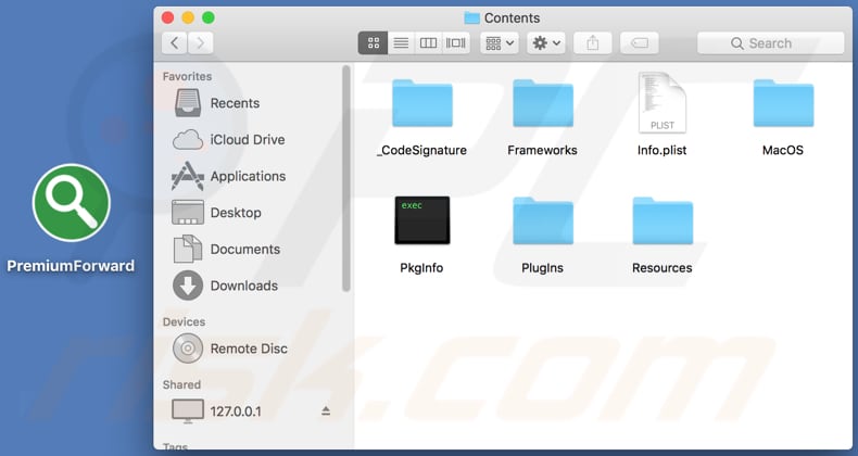 PremiumForward installation folder and its contents
