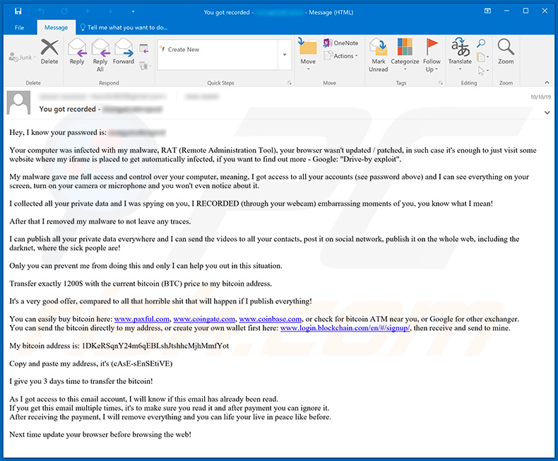 Your computer was infected with my malware email scam