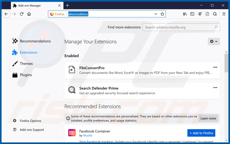 Removing fileconvertpro.co related Mozilla Firefox extensions