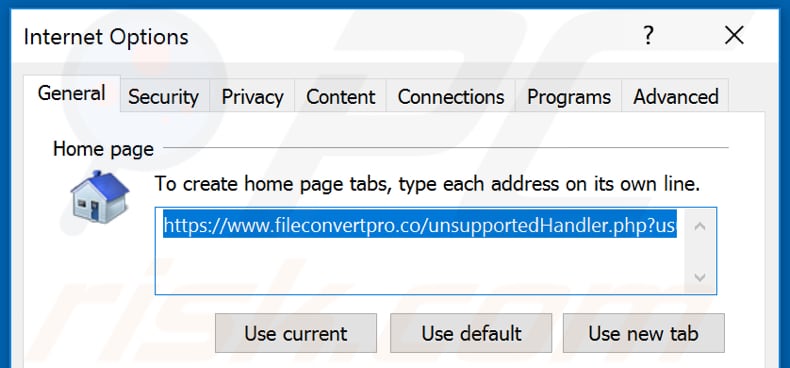 Removing fileconvertpro.co from Internet Explorer homepage