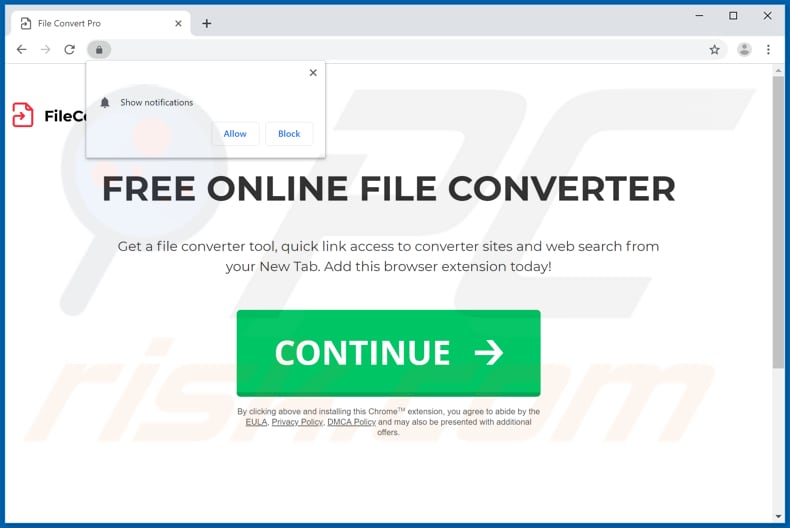 Website used to promote FileConvertPro browser hijacker
