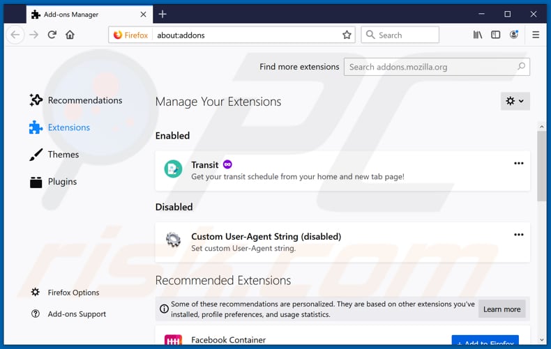 Removing rogue extensions from Mozilla Firefox step 2