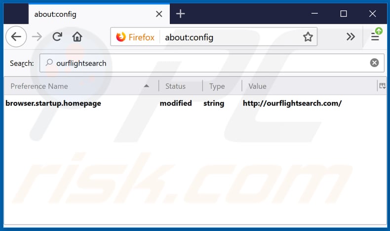 Usuwanie ourflightsearch.com z domyślnej wyszukiwarki Mozilla Firefox