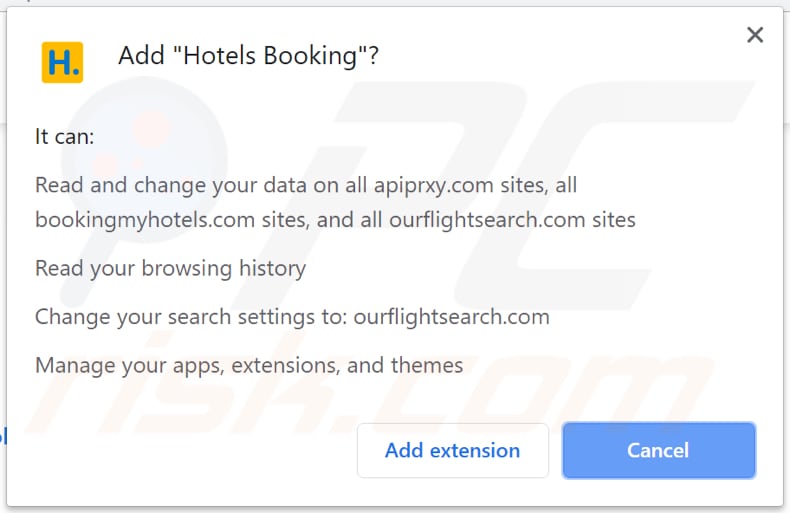 Hotels Booking chce dostępu do różnych danych na Chrome