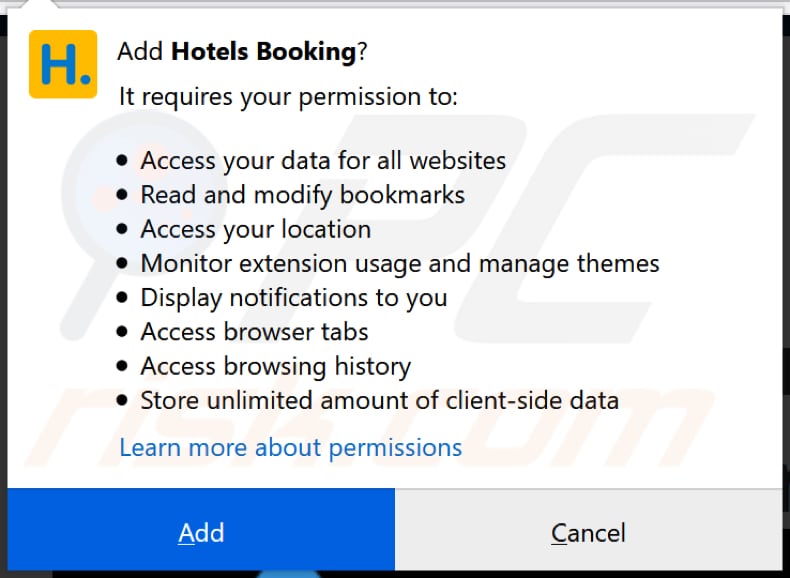 Hotels Booking chce dostępu do różnych danych na Firefox