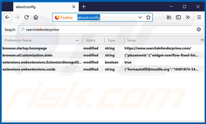 Removing searchdefenderprime.com from Mozilla Firefox default search engine