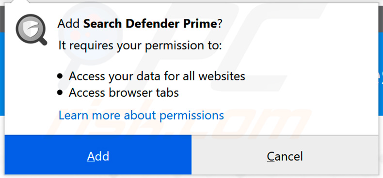 Official Search Defender Prime asking for Mozilla Firefox permissions