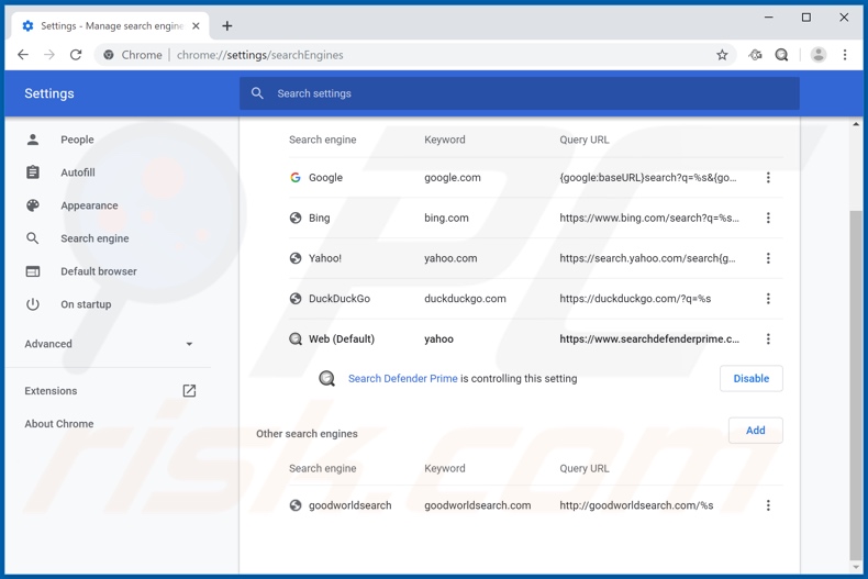 Removing webgamerworld.com from Google Chrome default search engine