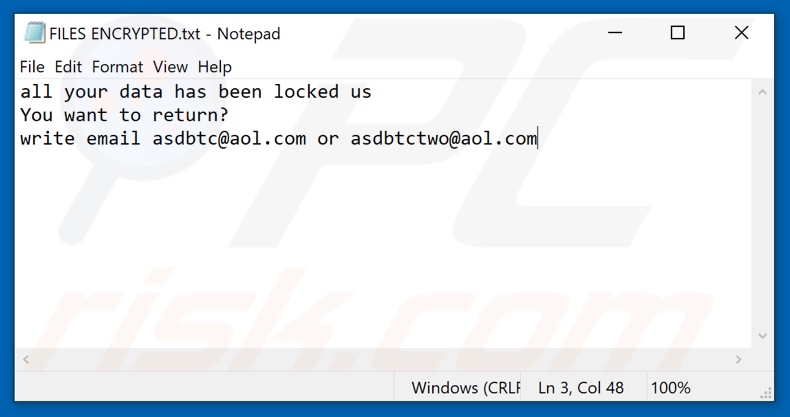 Asd ransomware text file (FILES ENCRYPTED.txt)