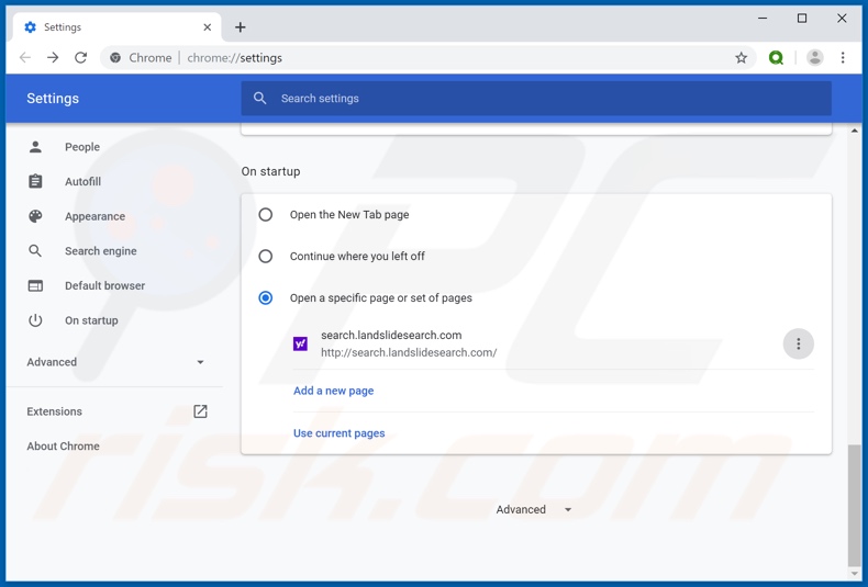 Removing search.landslidesearch.com from Google Chrome homepage