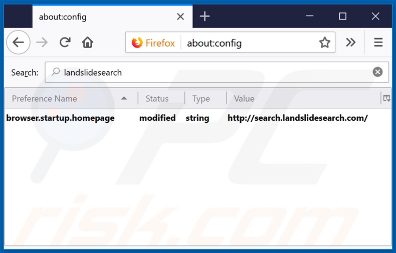 Removing search.landslidesearch.com from Mozilla Firefox default search engine