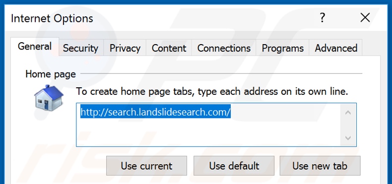 Removing search.landslidesearch.com from Internet Explorer homepage