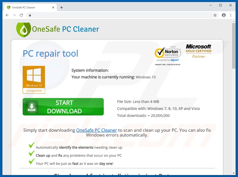 OneSafe PC Cleaner application