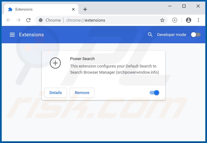 Removing srchpowerwindow.info related Google Chrome extensions