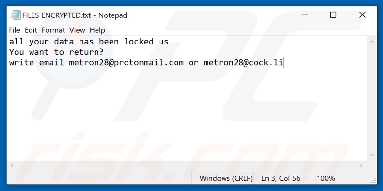 Plik tekstowy ransomware Back (FILES ENCRYPTED.txt)