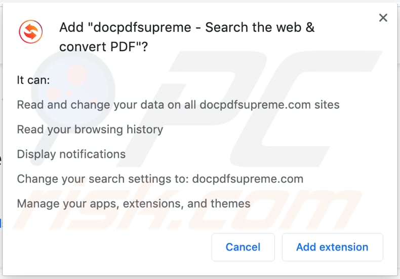 docpdfsupreme asks for a permission to read and change various data